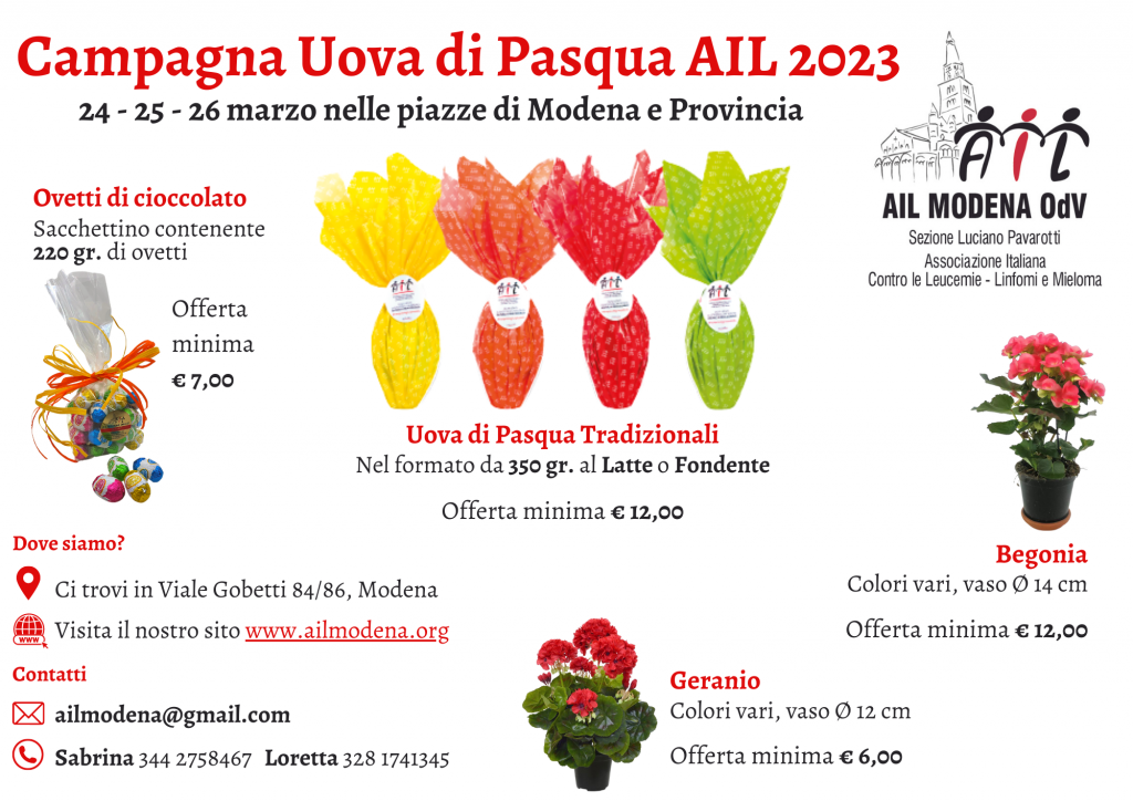 Campagna Uova di Pasqua 242526 Marzo 2023 AIL Modena OdV